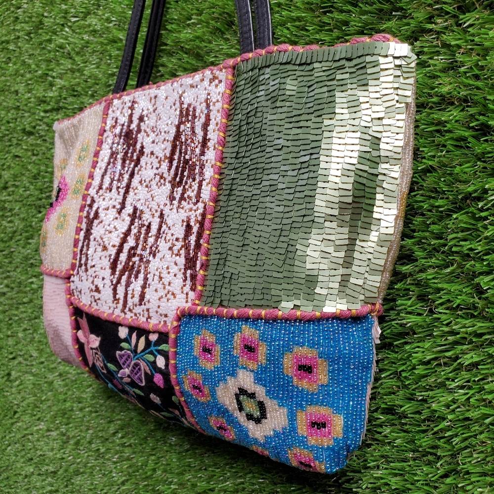 Multicolor Mixed Print Sequin Beaded Handbag - image 2